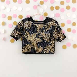 T&J Designs Gold Leaf Sequined Crop Top